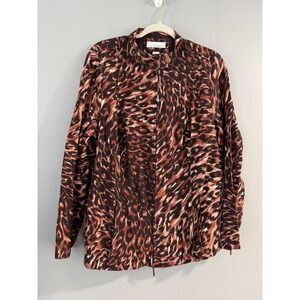 Lucy &‎ Laurel Woman 1X Brown Animal Print Linen Jacket Full Zip